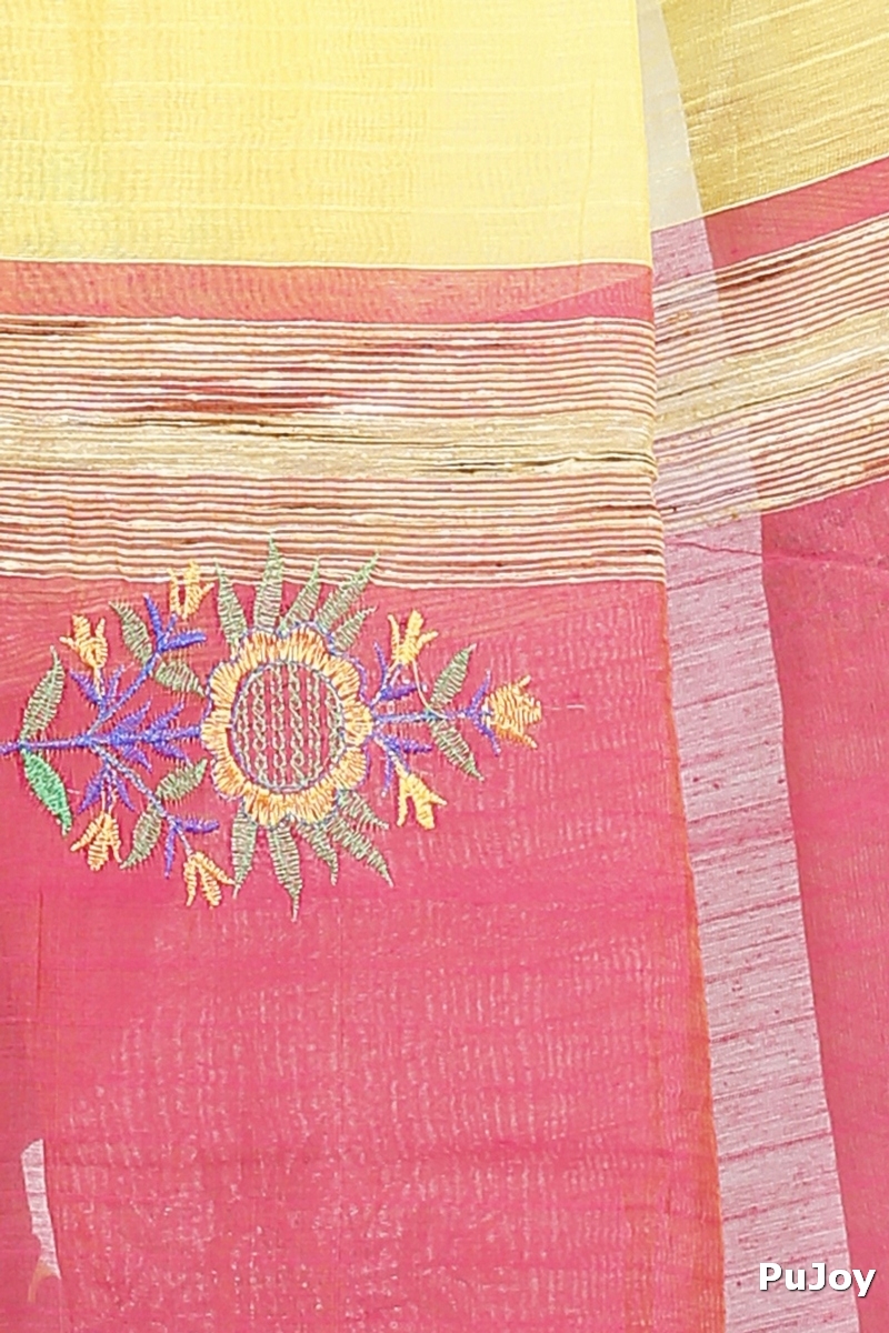 Yellow Blended Cotton Rohe Hand Loom Saree (8013)