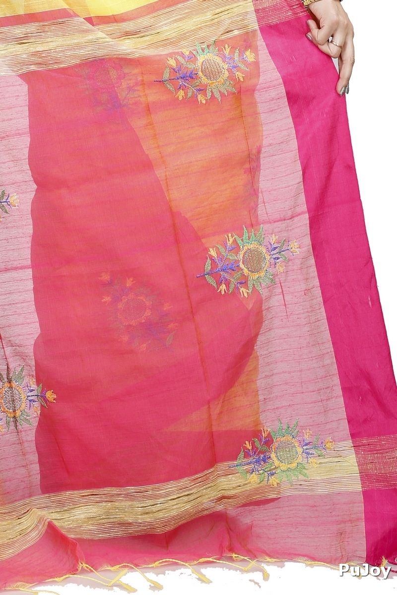 Yellow Blended Cotton Rohe Hand Loom Saree (8013)