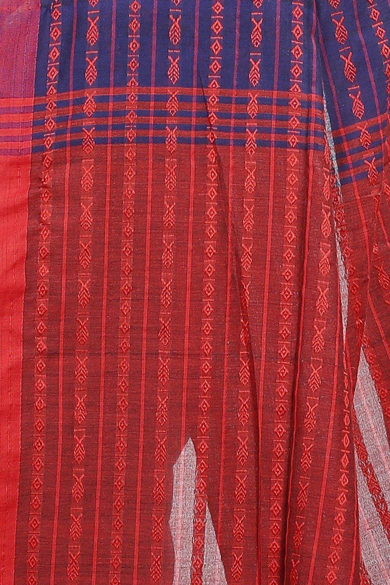 Blue Brown Pure Cotton Rohal Hand Loom Saree (8015)