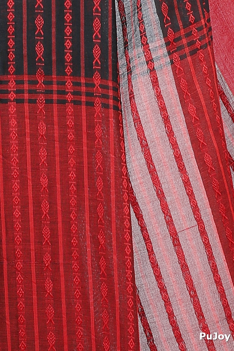 Black Maroon Pure Cotton Rohal Hand Loom Saree (8016)