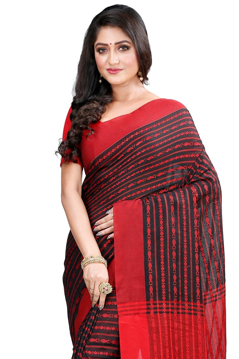 Black Maroon Pure Cotton Rohal Hand Loom Saree (8016)