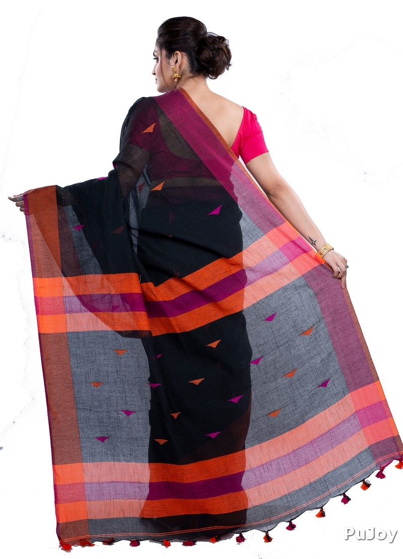 Black Pure Cotton Clasic_Than Hand Loom Saree (802)