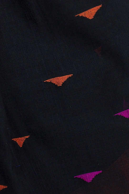 Black Pure Cotton Clasic_Than Hand Loom Saree (802)
