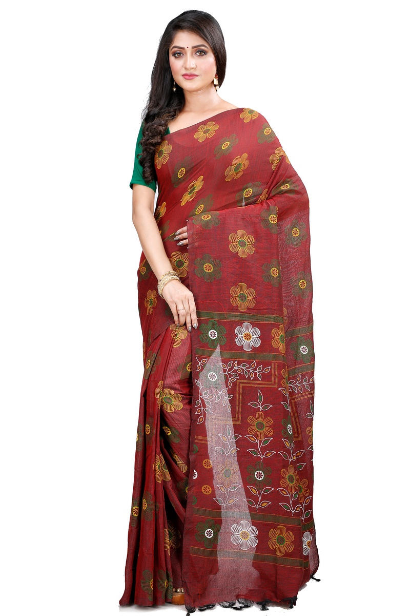 Brown Blended Cotton Rohak Hand Loom Saree (8021)