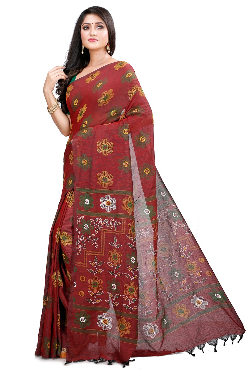 Brown Blended Cotton Rohak Hand Loom Saree (8021)