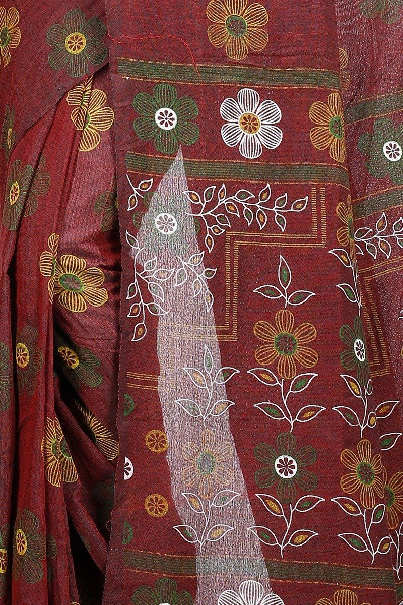 Brown Blended Cotton Rohak Hand Loom Saree (8021)