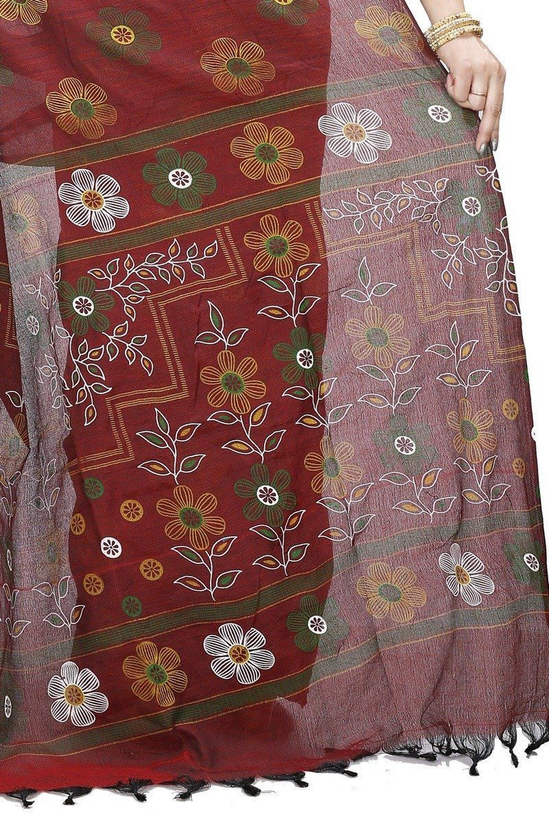 Brown Blended Cotton Rohak Hand Loom Saree (8021)