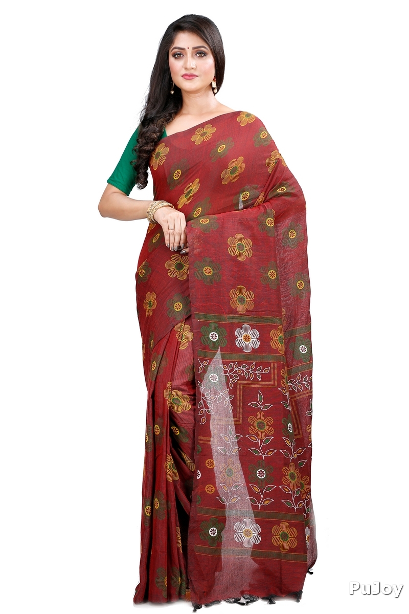 Brown Blended Cotton Rohak Hand Loom Saree (8021)