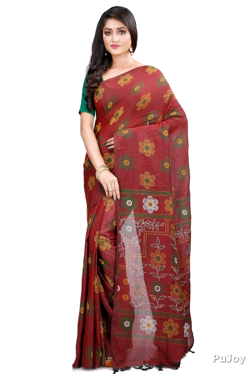 Brown Blended Cotton Rohak Hand Loom Saree (8021)