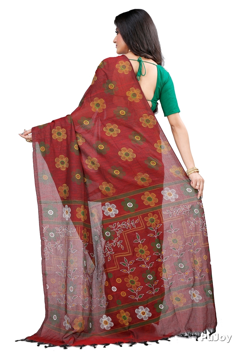 Brown Blended Cotton Rohak Hand Loom Saree (8021)