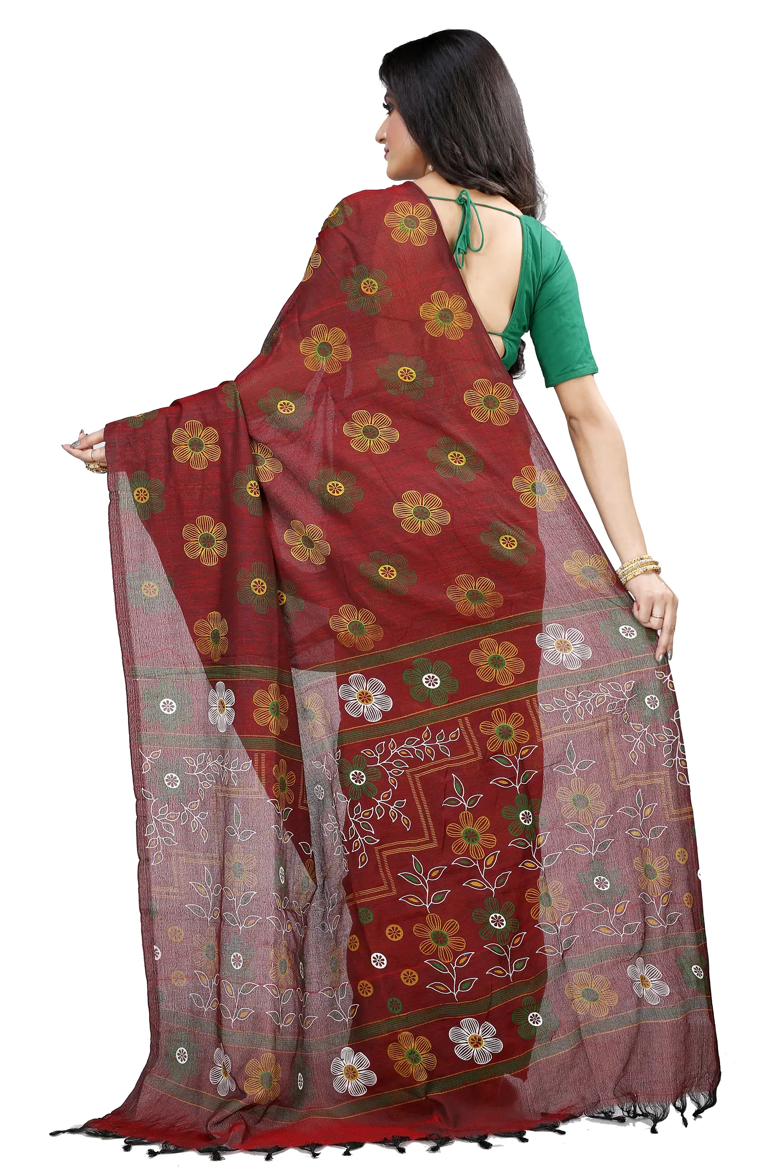 Brown Blended Cotton Rohak Hand Loom Saree (8021)