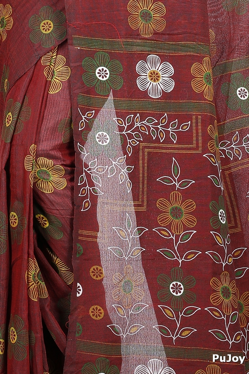 Brown Blended Cotton Rohak Hand Loom Saree (8021)