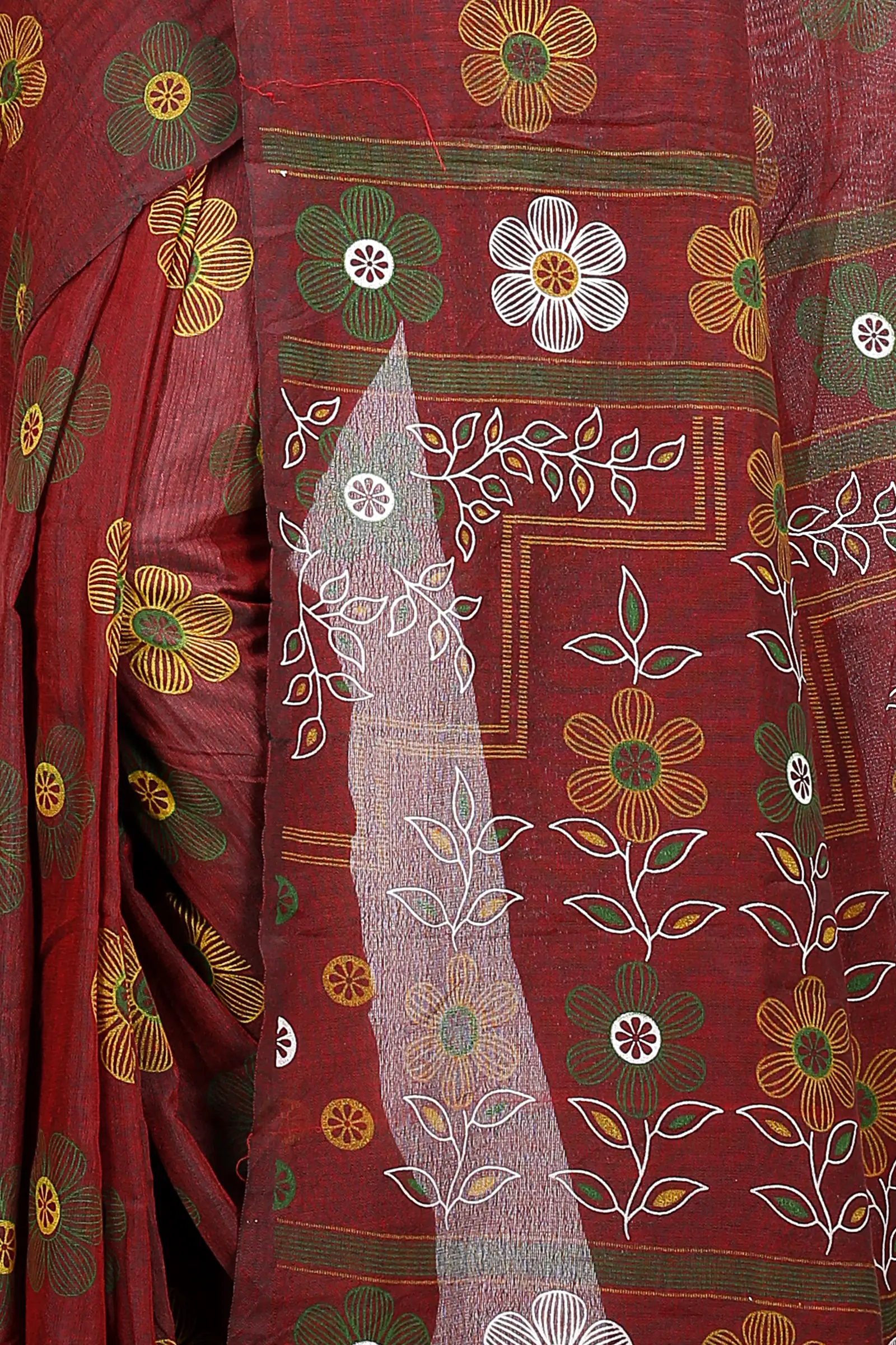 Brown Blended Cotton Rohak Hand Loom Saree (8021)