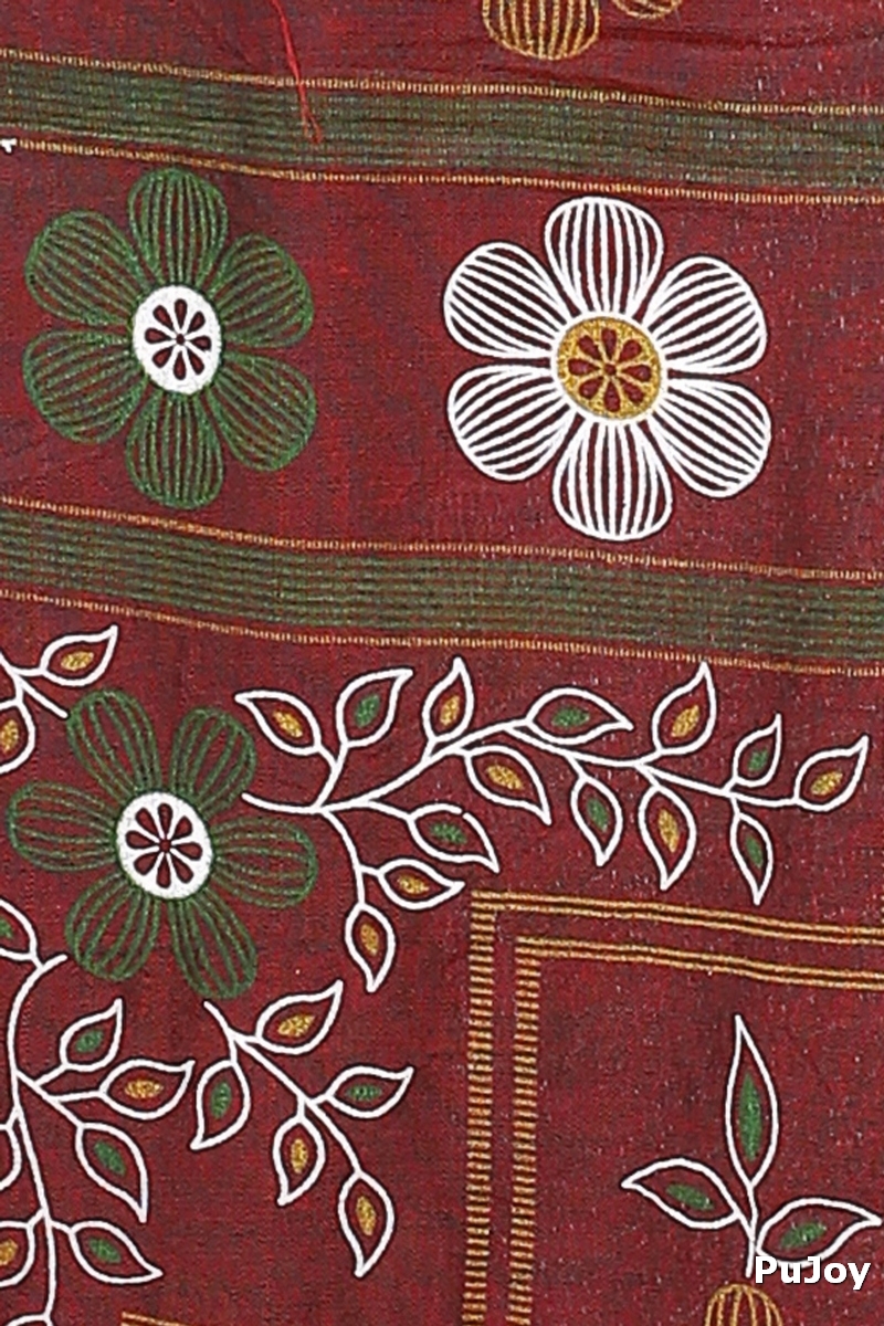 Brown Blended Cotton Rohak Hand Loom Saree (8021)