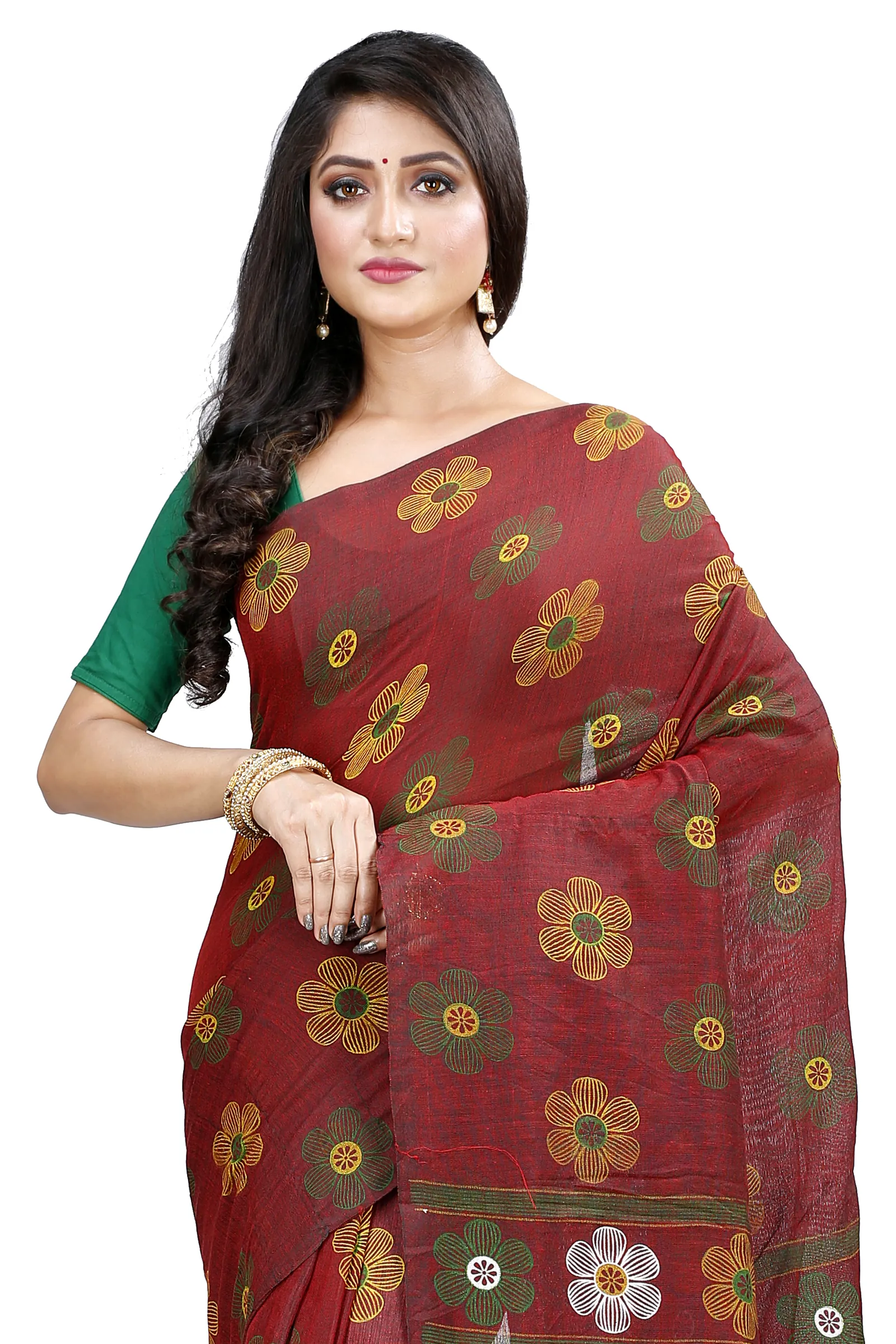 Brown Blended Cotton Rohak Hand Loom Saree (8021)