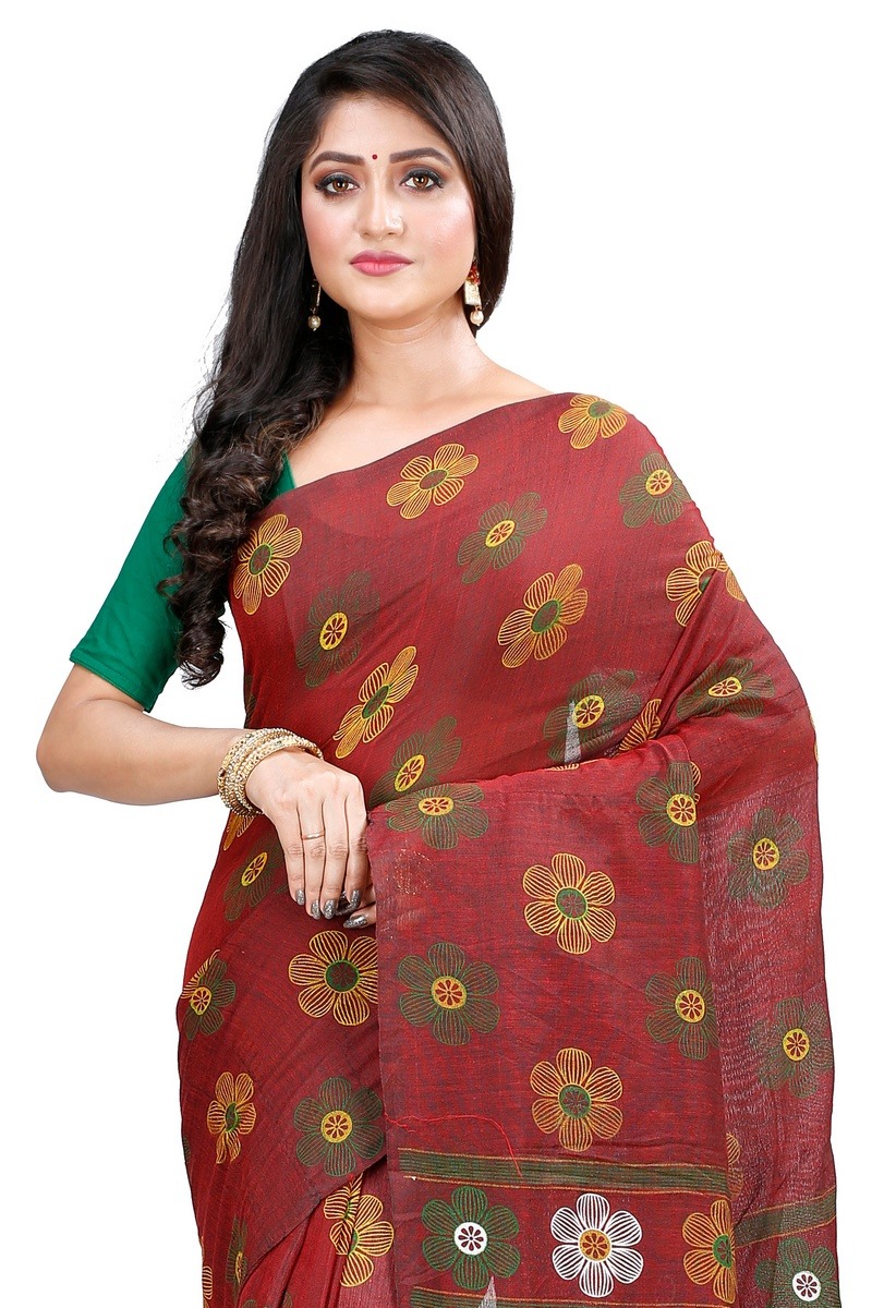 Brown Blended Cotton Rohak Hand Loom Saree (8021)
