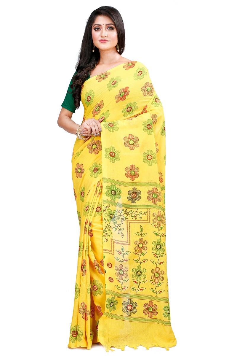 Yellow Blended Cotton Rohak Hand Loom Saree (8022)