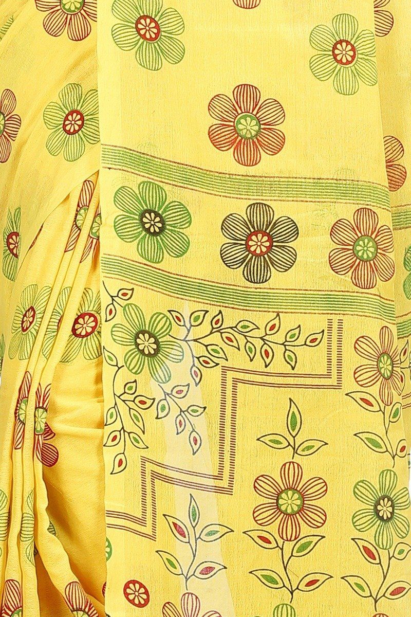 Yellow Blended Cotton Rohak Hand Loom Saree (8022)
