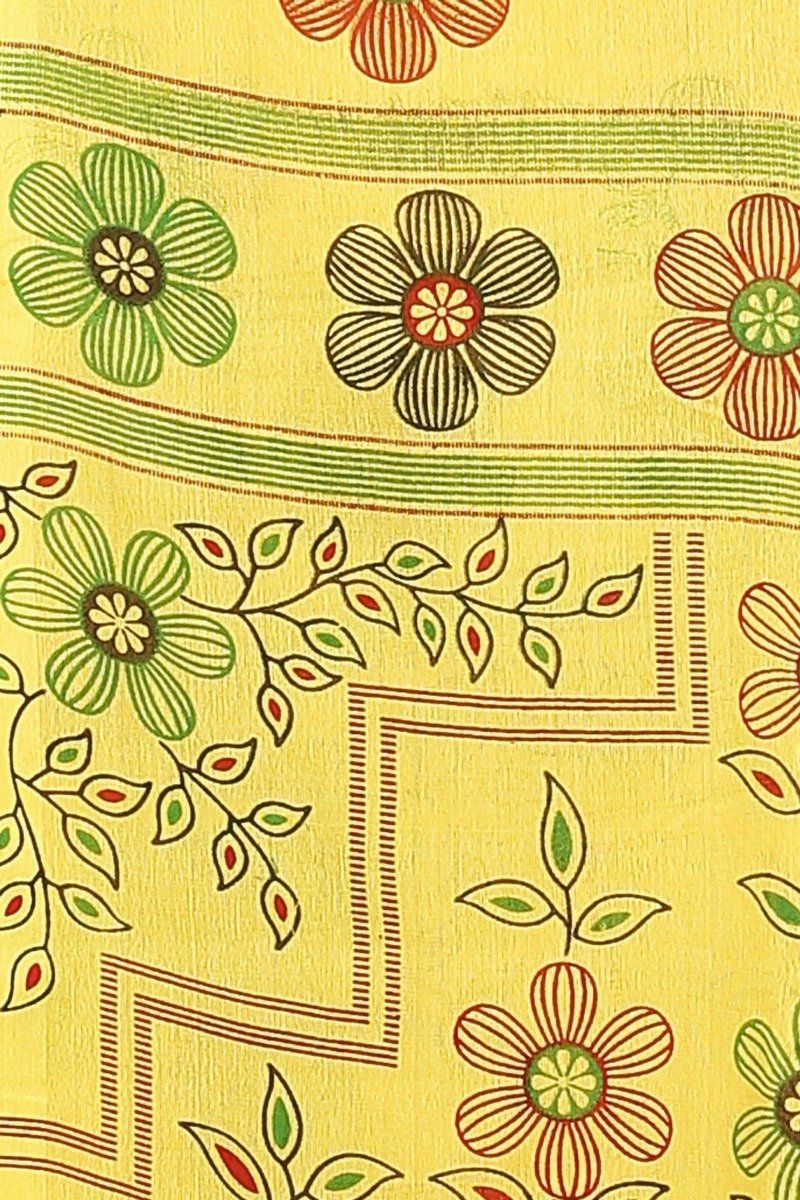 Yellow Blended Cotton Rohak Hand Loom Saree (8022)