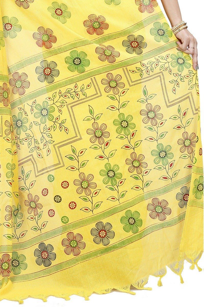 Yellow Blended Cotton Rohak Hand Loom Saree (8022)