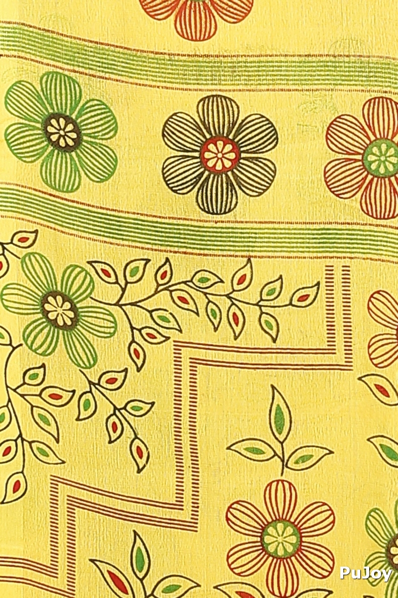 Yellow Blended Cotton Rohak Hand Loom Saree (8022)