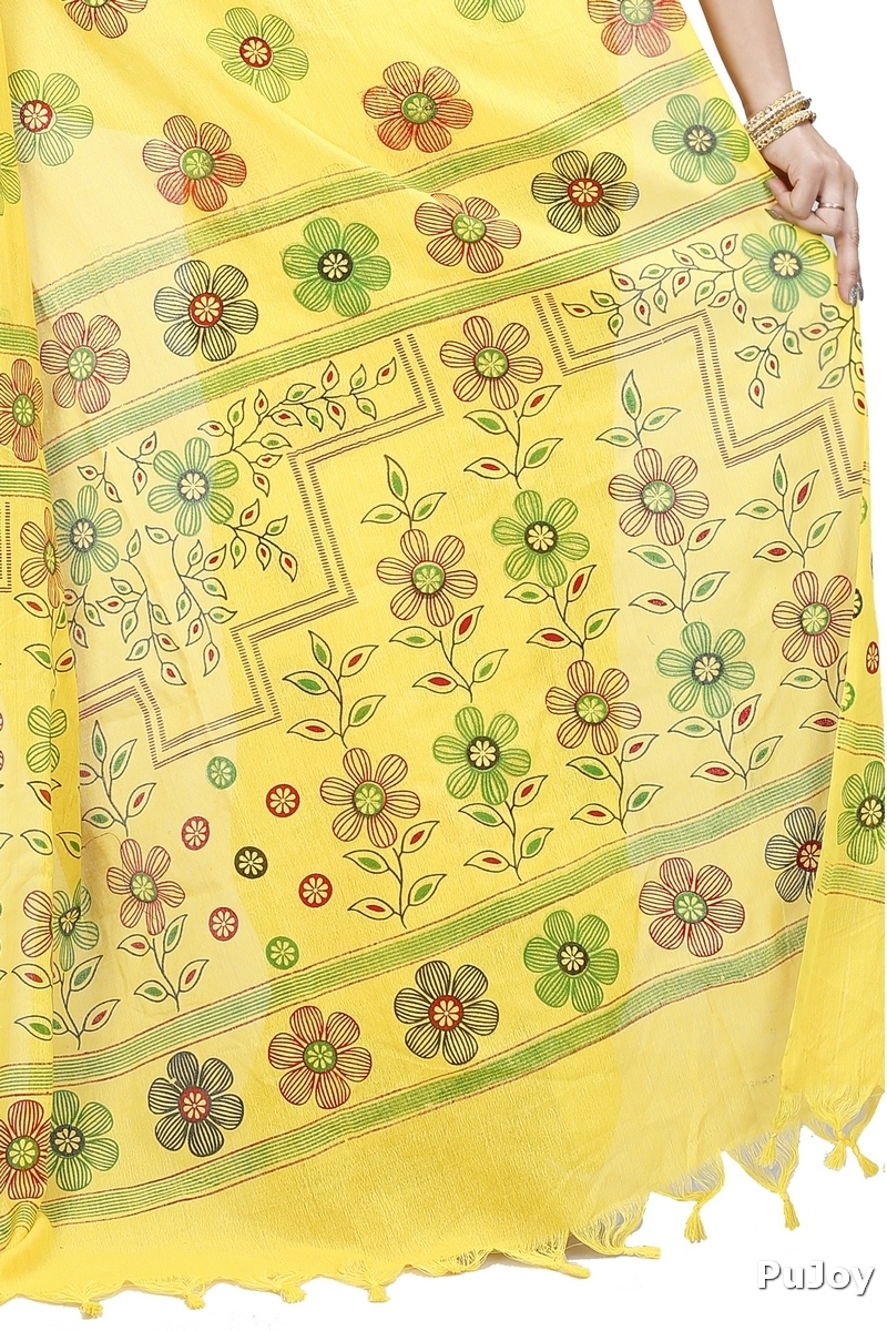 Yellow Blended Cotton Rohak Hand Loom Saree (8022)