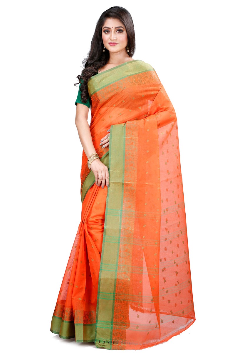 Orange Pure Cotton Rohel Tant Saree (8023)