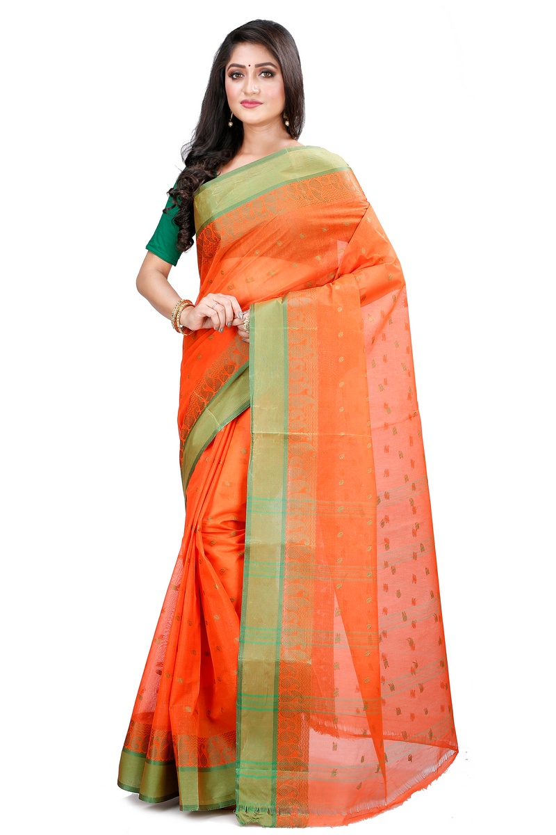Orange Pure Cotton Rohel Tant Saree (8023)