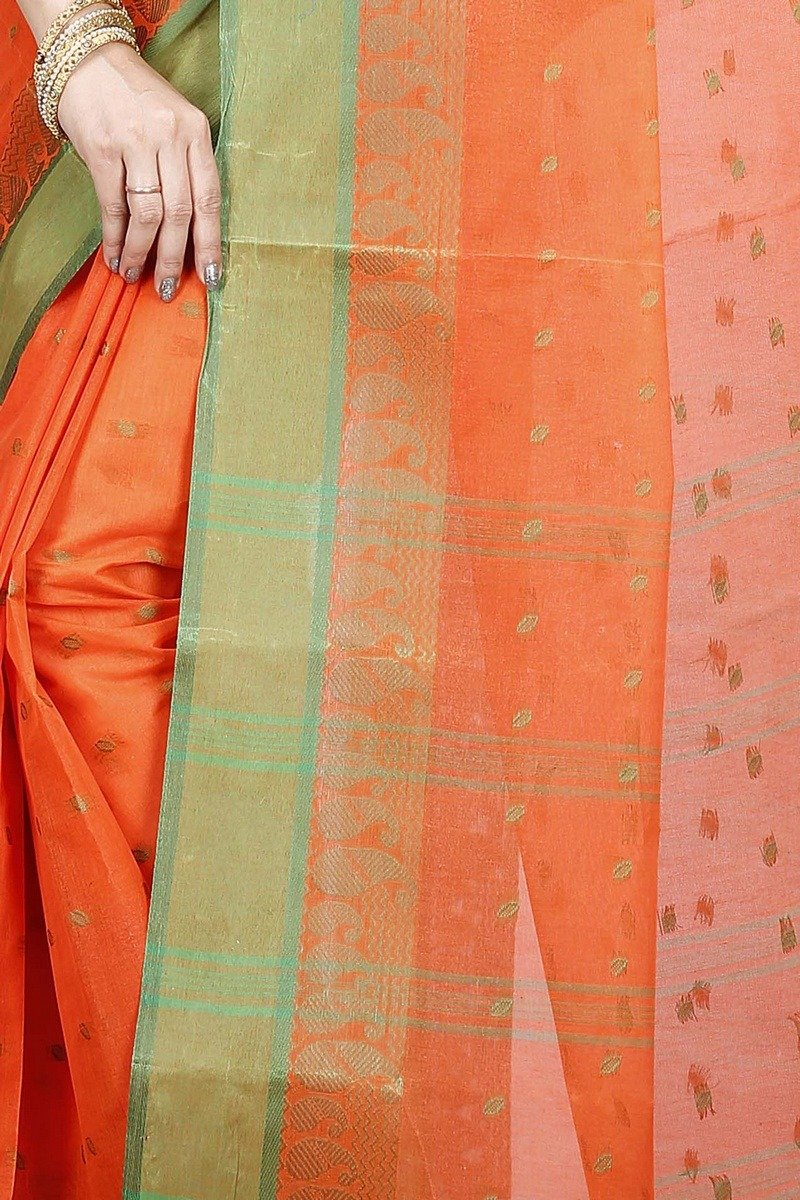 Orange Pure Cotton Rohel Tant Saree (8023)