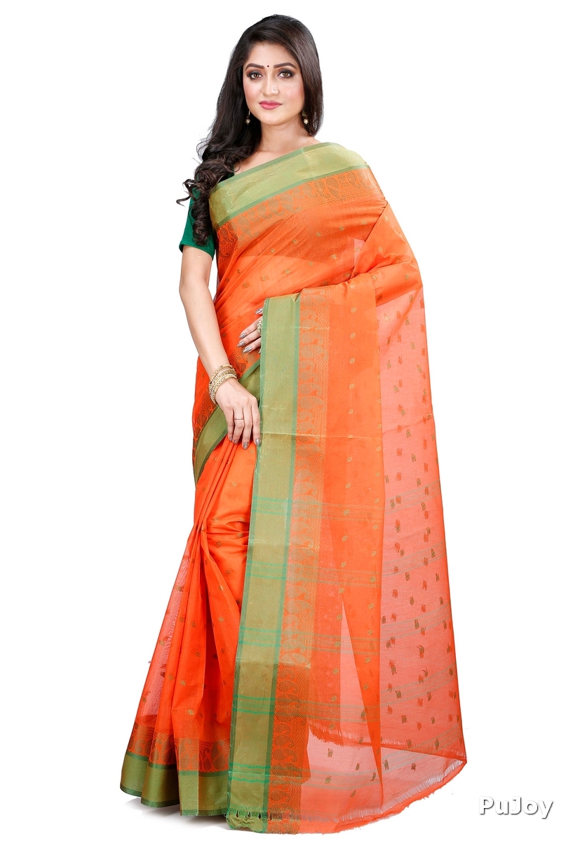 Orange Pure Cotton Rohel Tant Saree (8023)