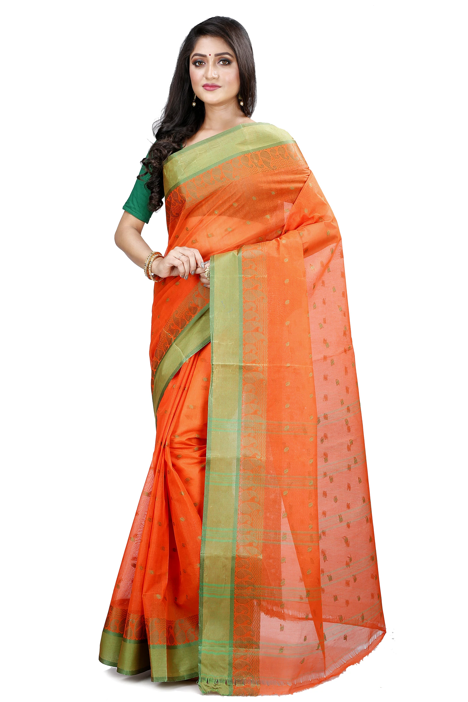 Orange Pure Cotton Rohel Tant Saree (8023)