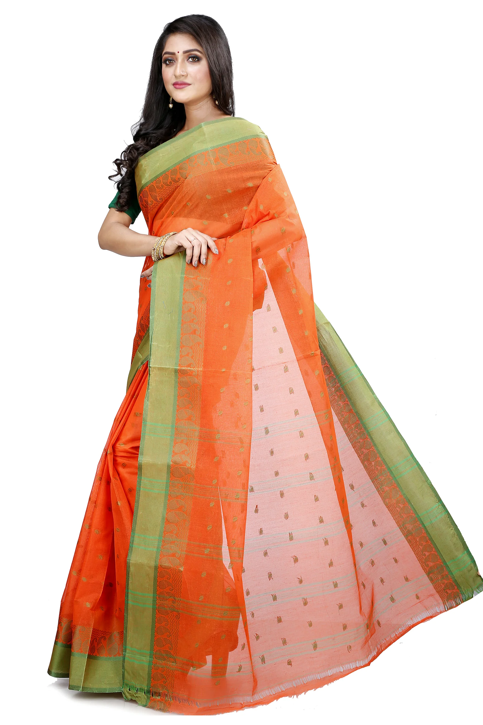 Orange Pure Cotton Rohel Tant Saree (8023)