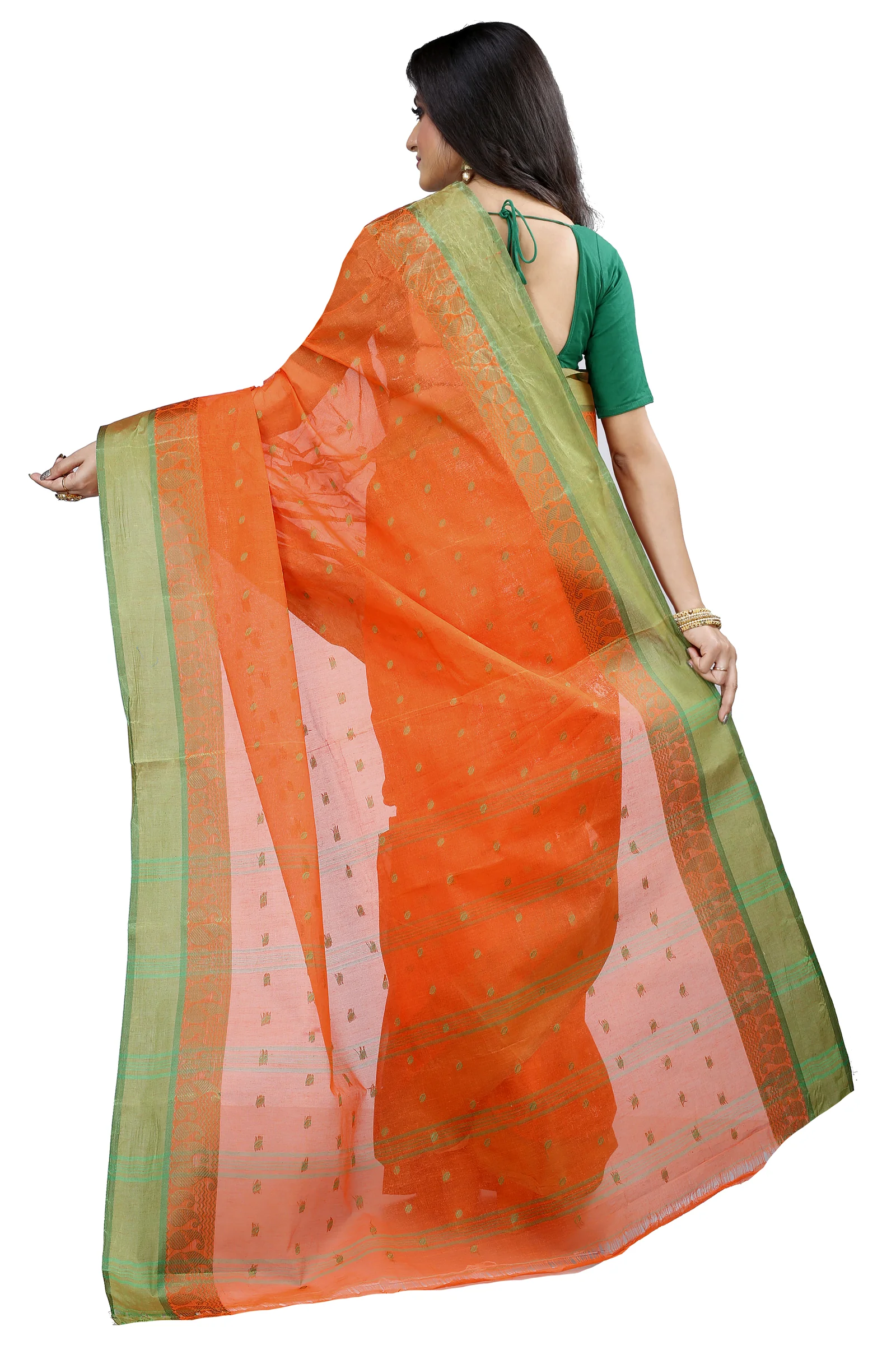 Orange Pure Cotton Rohel Tant Saree (8023)