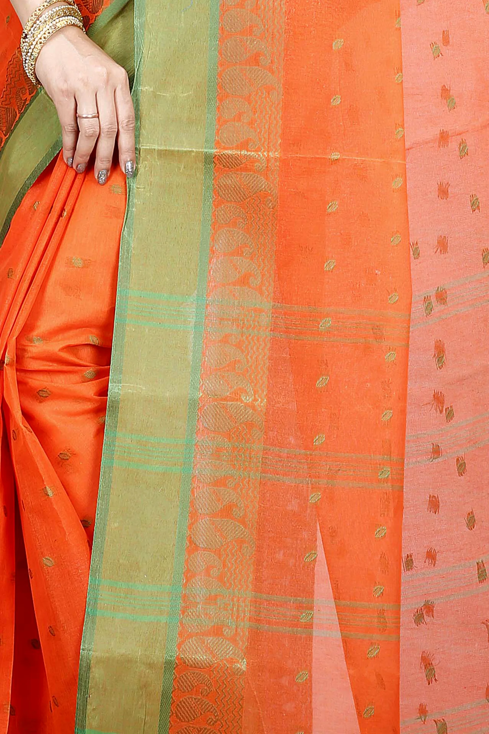 Orange Pure Cotton Rohel Tant Saree (8023)