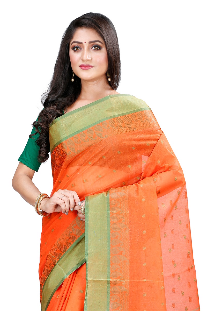 Orange Pure Cotton Rohel Tant Saree (8023)