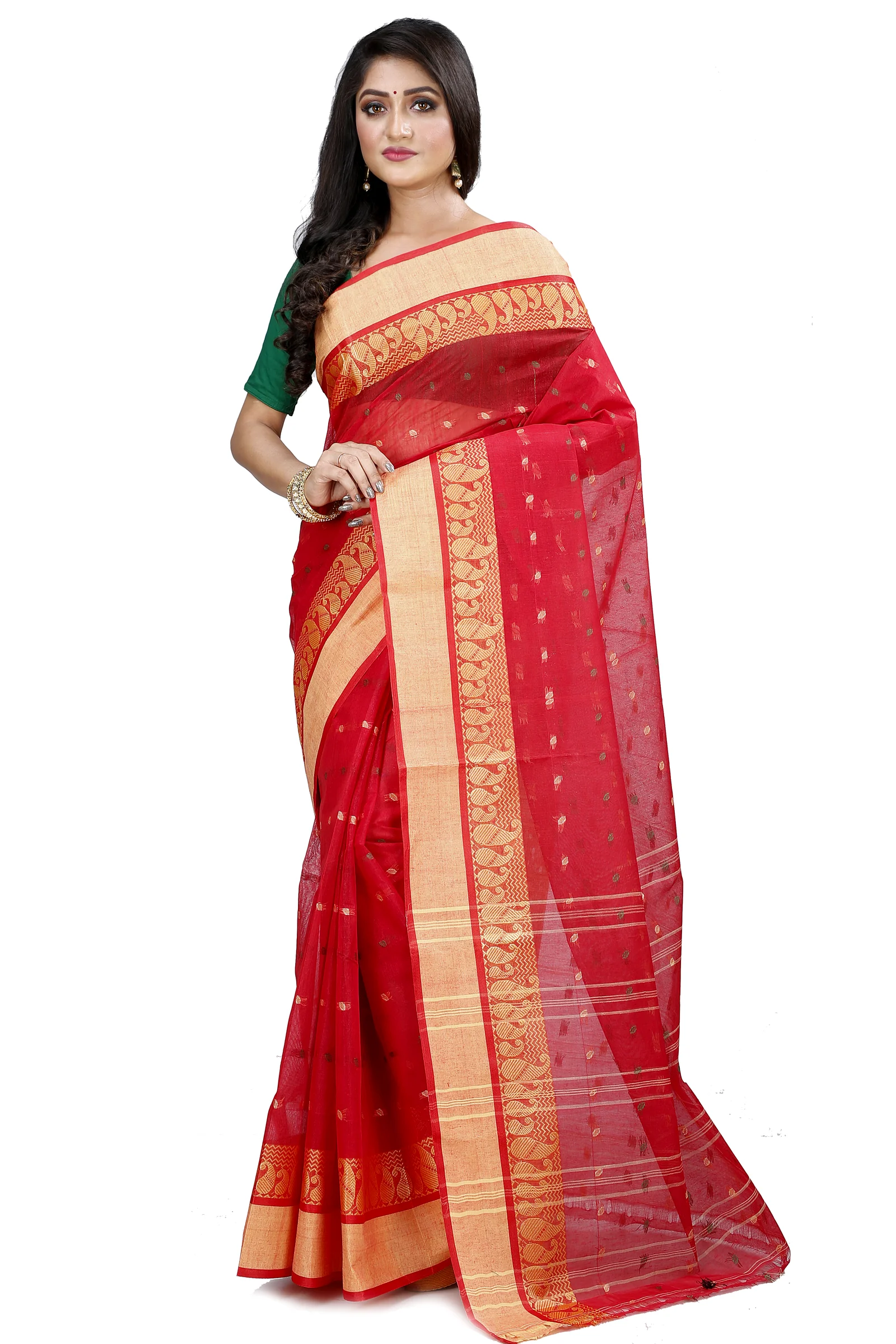 Red Pure Cotton Rohel Tant Saree (8024)
