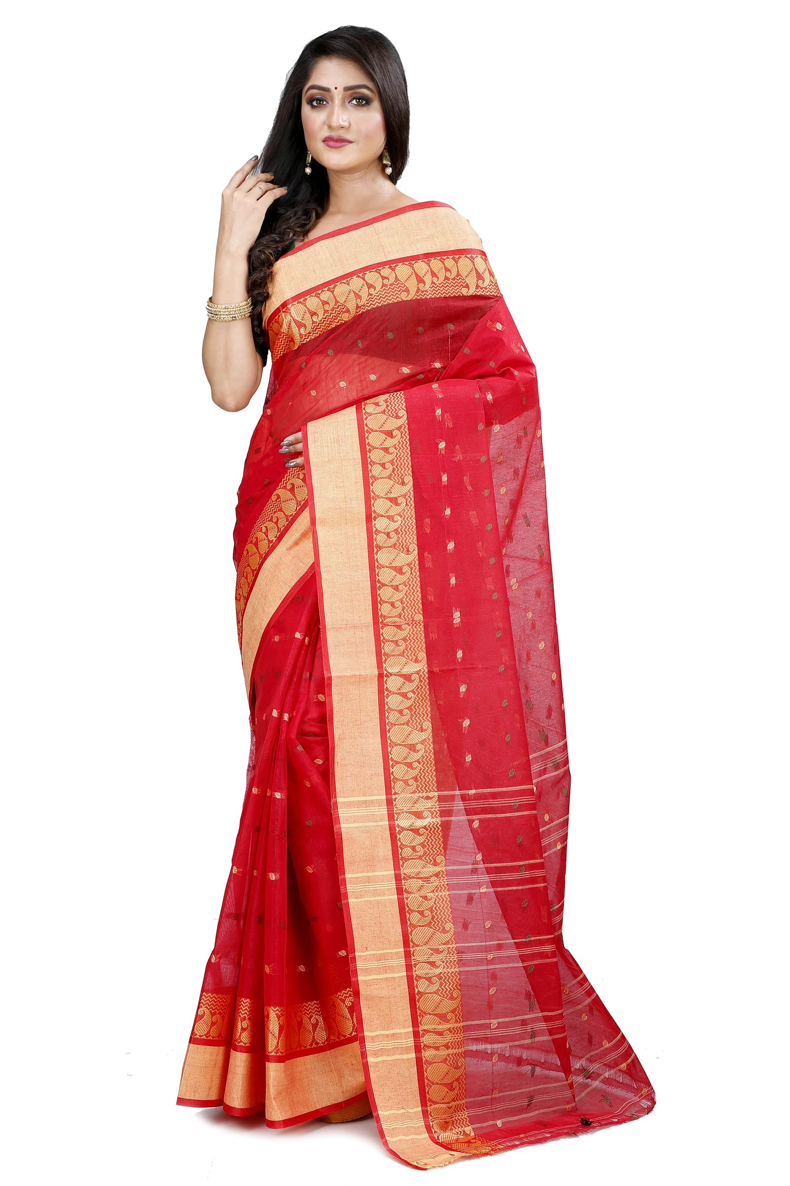 Red Pure Cotton Rohel Tant Saree (8024)