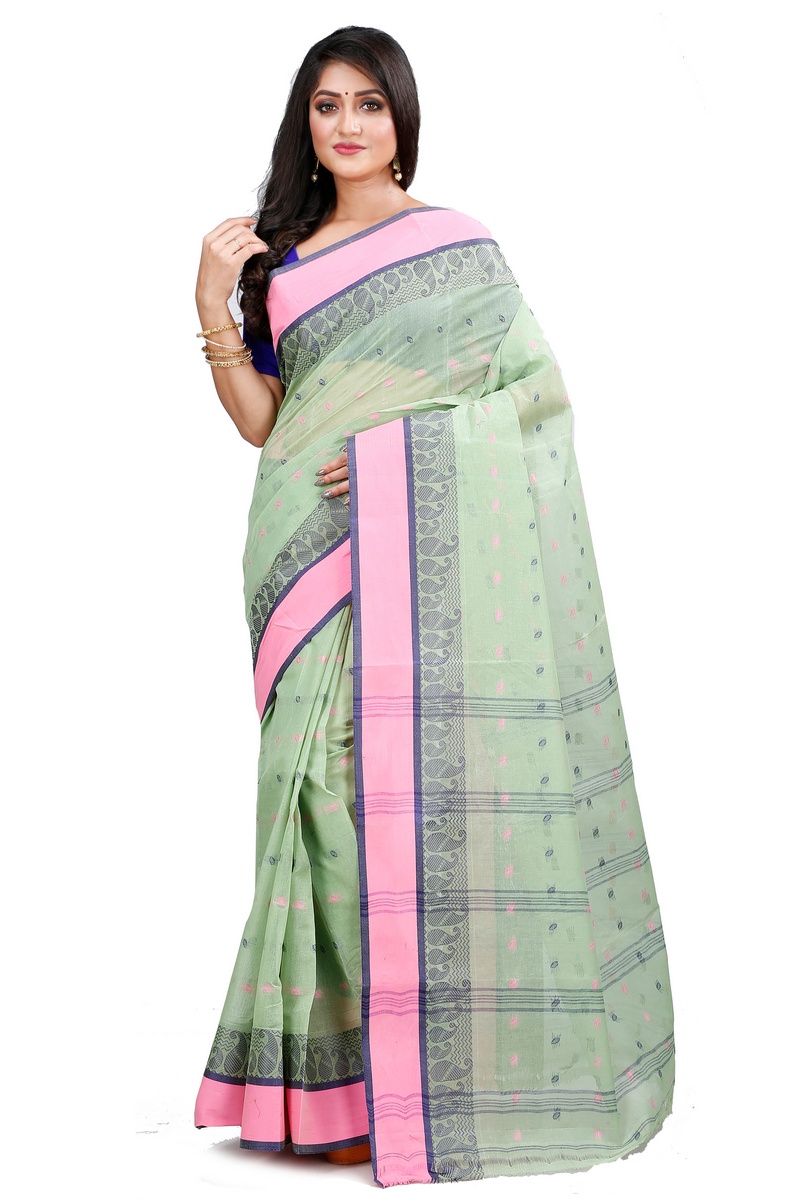 Olive Green Pure Cotton Rohel Tant Saree (8025)