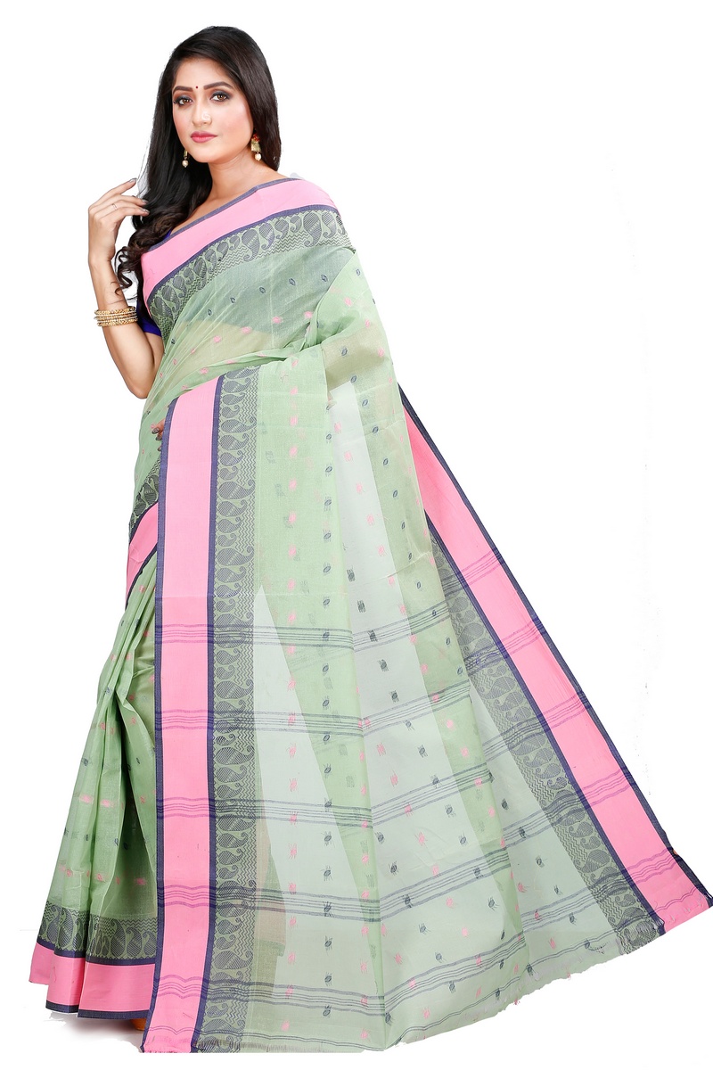 Olive Green Pure Cotton Rohel Tant Saree (8025)