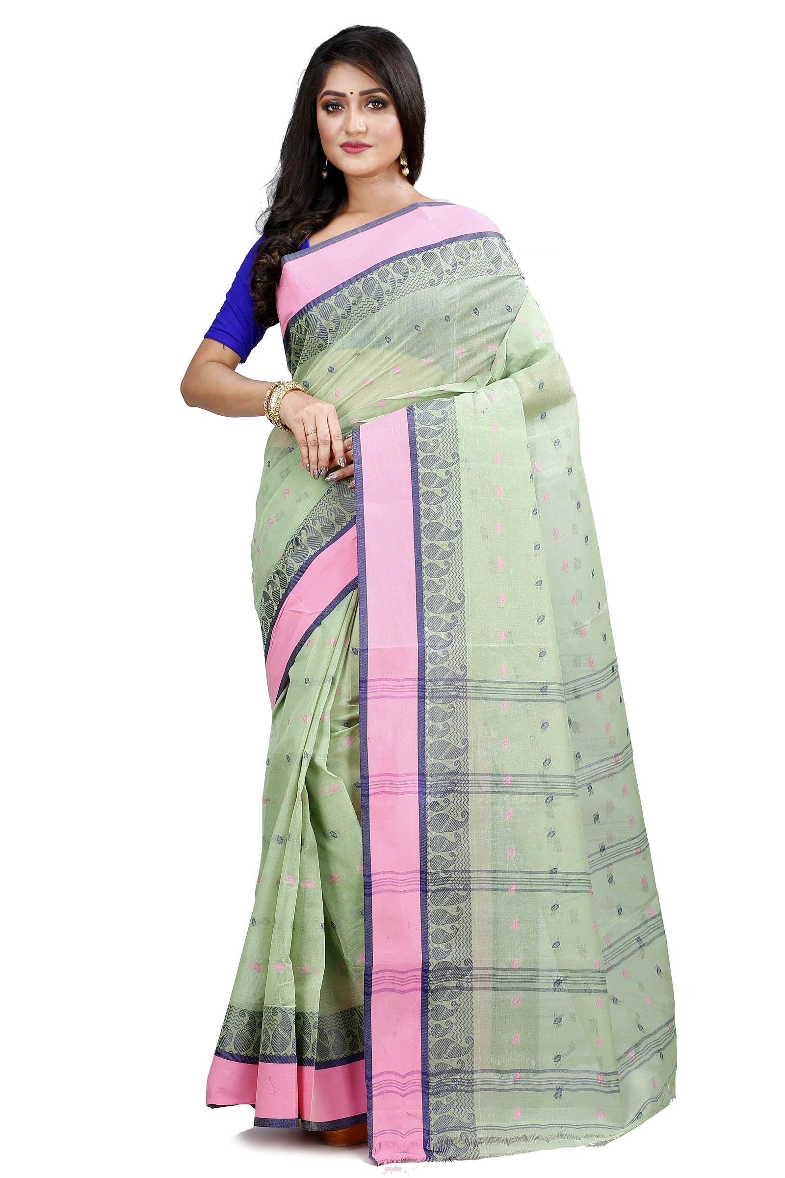 Olive Green Pure Cotton Rohel Tant Saree (8025)