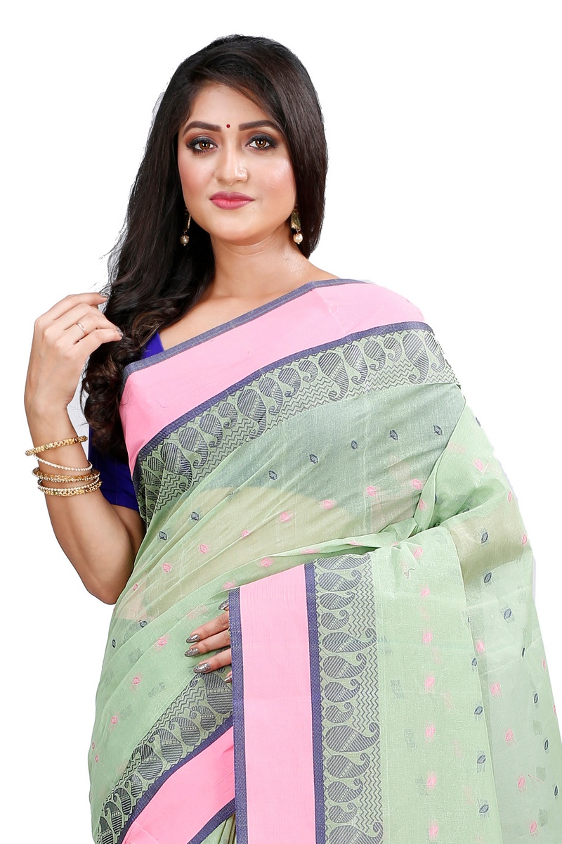 Olive Green Pure Cotton Rohel Tant Saree (8025)
