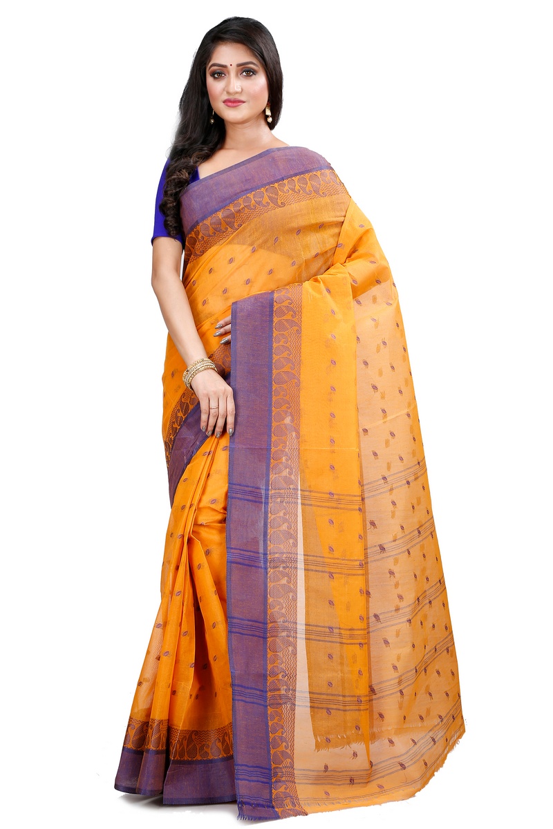 Dark Yellow Pure Cotton Rohel Tant Saree (8026)