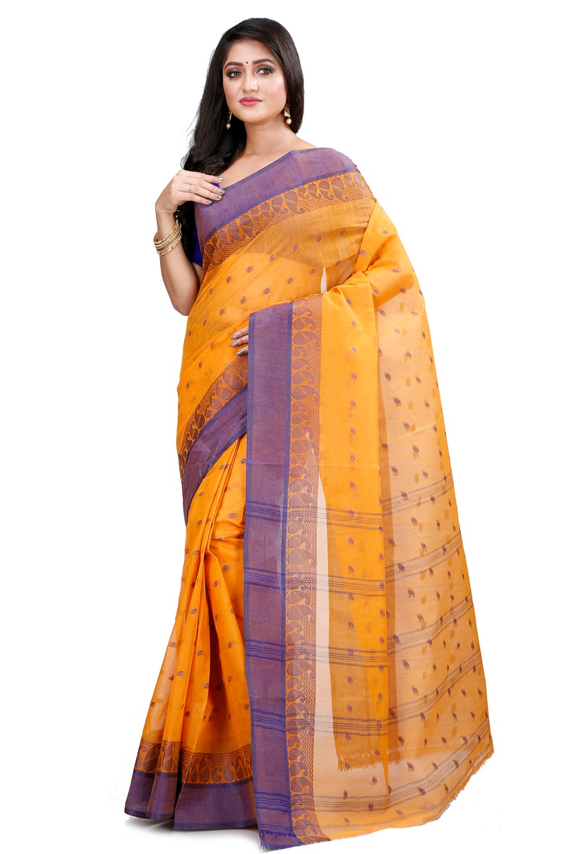 Dark Yellow Pure Cotton Rohel Tant Saree (8026)