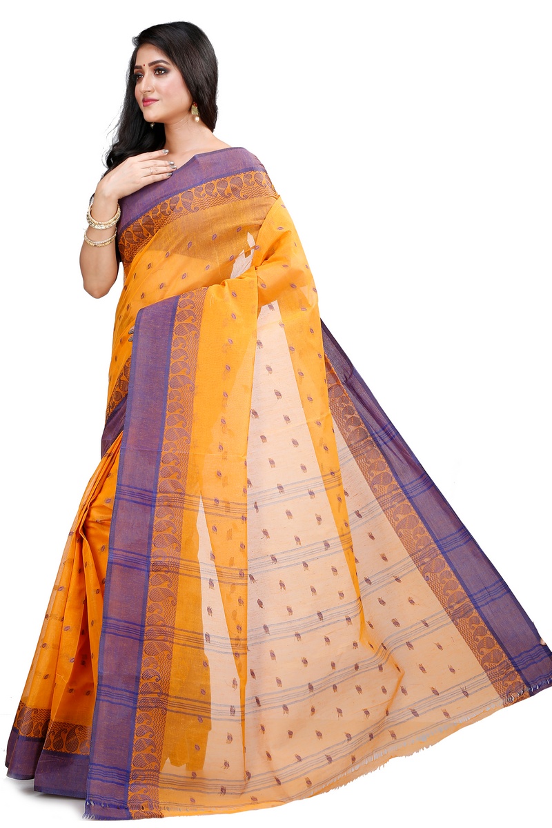 Dark Yellow Pure Cotton Rohel Tant Saree (8026)