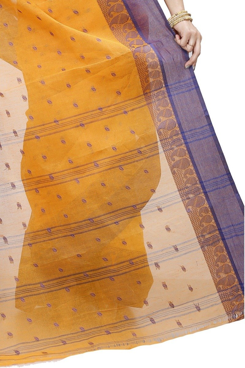 Dark Yellow Pure Cotton Rohel Tant Saree (8026)