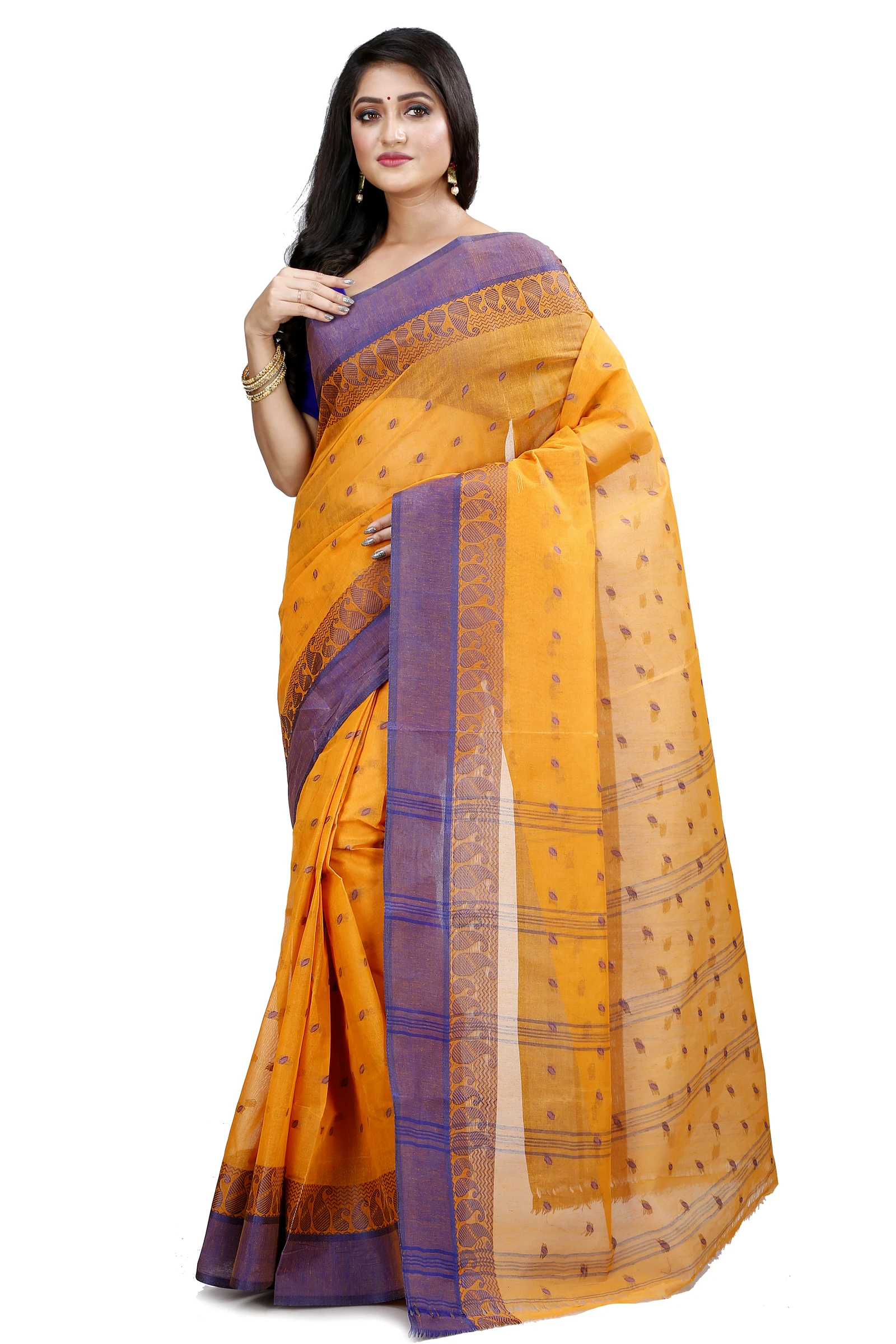 Dark Yellow Pure Cotton Rohel Tant Saree (8026)