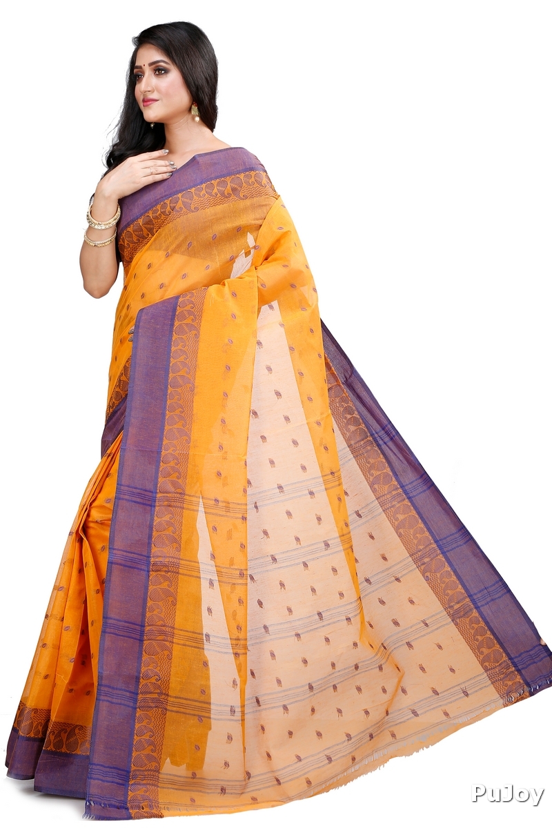 Dark Yellow Pure Cotton Rohel Tant Saree (8026)
