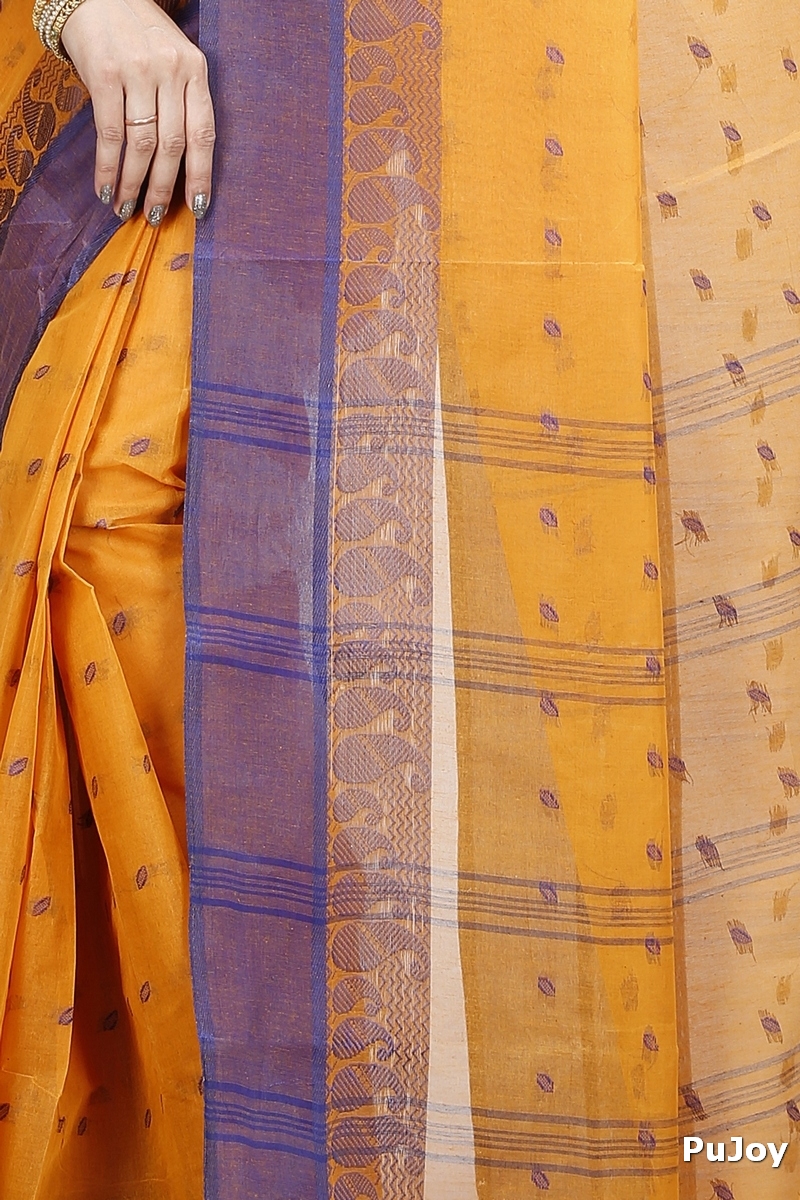 Dark Yellow Pure Cotton Rohel Tant Saree (8026)