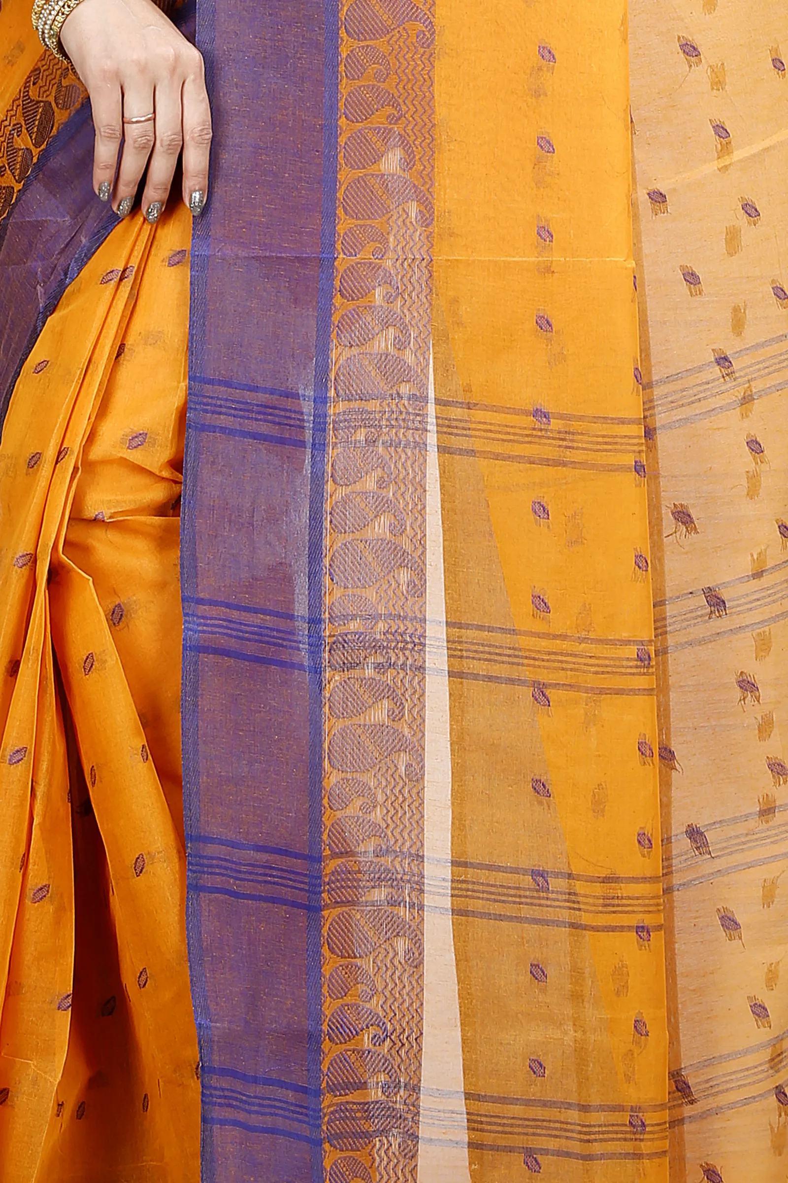 Dark Yellow Pure Cotton Rohel Tant Saree (8026)