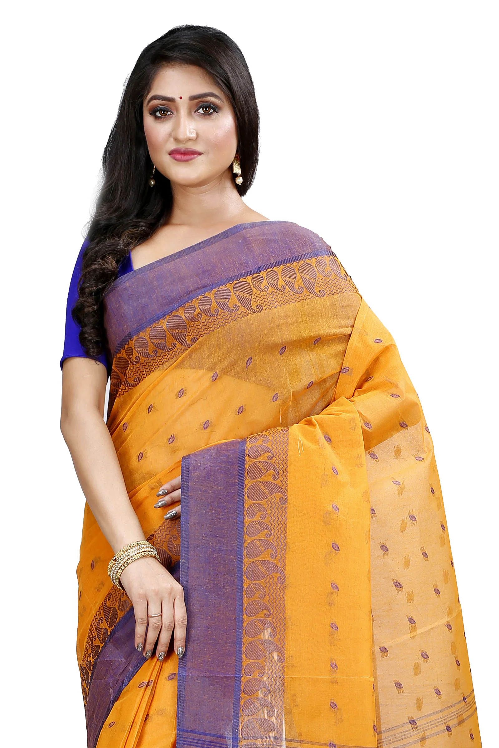 Dark Yellow Pure Cotton Rohel Tant Saree (8026)
